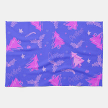 Arbre de Noël Serviette de thé violet et rose
