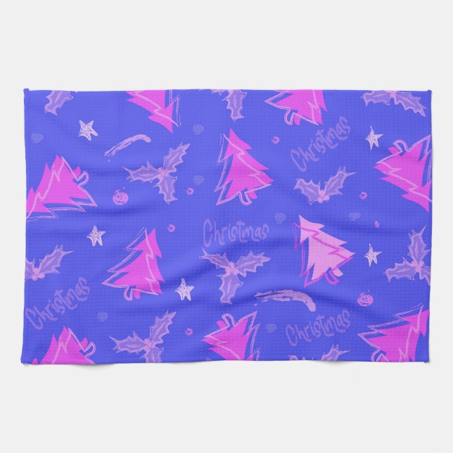 Arbre de Noël Serviette de thé violet et rose (Horizontal)