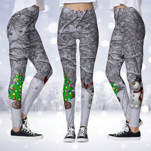 Arbre de Noël, Snowman, Scène de neige Leggings ph