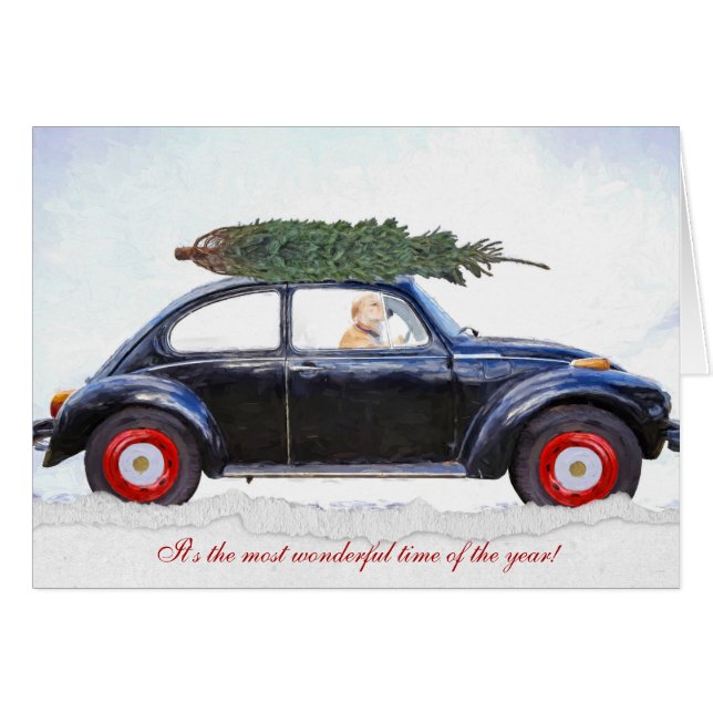 Arbre de Noël sur la vieille voiture avec chien (Devant horizontal)