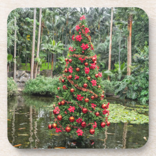 Arbre de Noël sur un étang dessous de verre