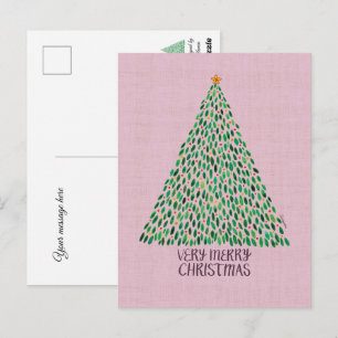 Arbre de Noël très joyeux sur carte postale rose