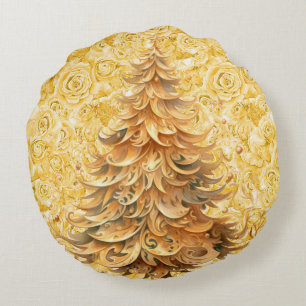 Arbre de Noël unique sur Roses d'or Coussin rond