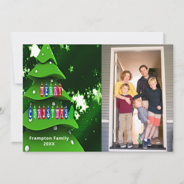 Arbre de Noël vert factice avec carte photo plat (Devant)