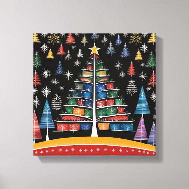 Arbre de Noël Warli Art toile étirée (Recto)