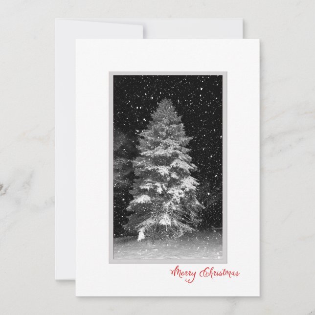Arbre de nuit avec flocon de neige Carte de Noël (Devant)