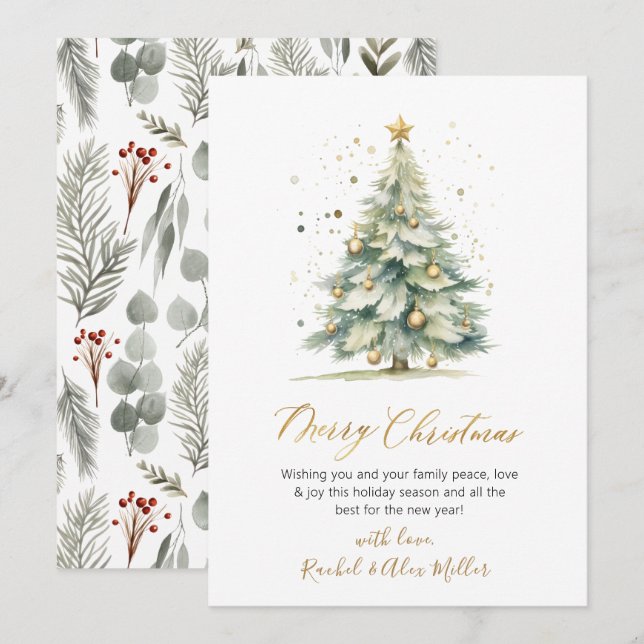 Arbre de script botanique - Cartes de Noël non pho (Devant / Derrière)