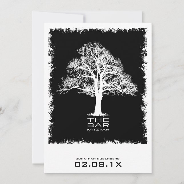 Arbre de vie Barreau Mitzvah Invitation Noir (Devant)