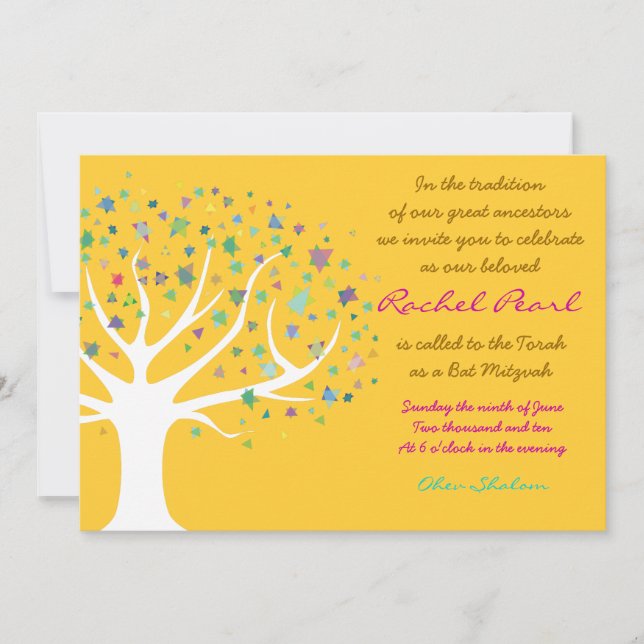 Arbre de vie Bat mitzvah Invitation Invitation or (Devant)