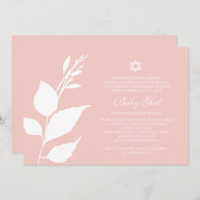 Arbre de vie Bébé Fille Naming Invitation de jour, (Devant / Derrière)