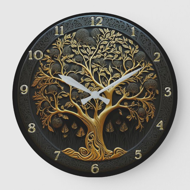 Arbre de vie en noir et or grande horloge (Recto)
