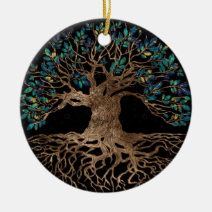 Arbre de vie - Yggdrasil doré et ornement de marbr