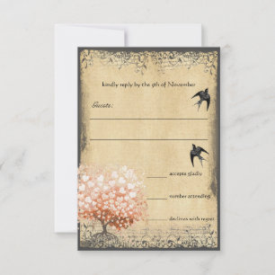 Arbre du coeur Léger Corail Oiseaux Mariage RSVP