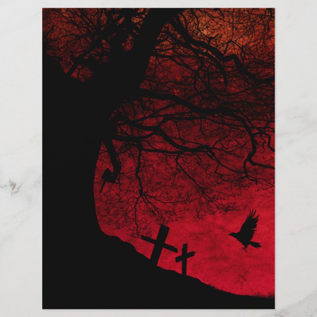 Arbre éffrayant et cimetière Halloween Papier à sc (Devant)