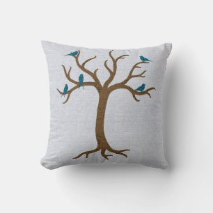 Arbre élégant avec Coussin aux oiseaux bleus