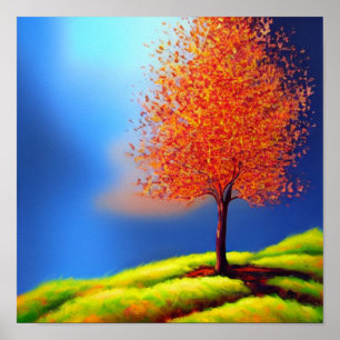 Arbre en automne sur une affiche à flanc de collin