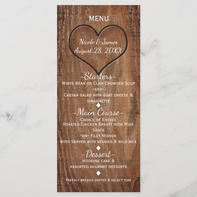 Arbre en bois sculpté dans le coeur Rustique Menu  (Devant)