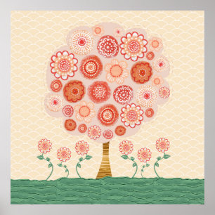 Arbre en fleurs orange Poster multimédia mixte