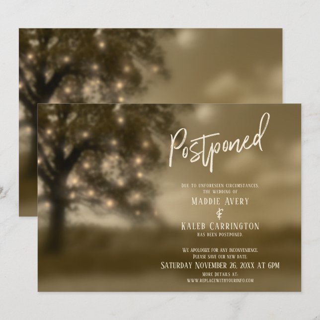 Arbre éthérée avec carte Mariage reportée (Devant / Derrière)