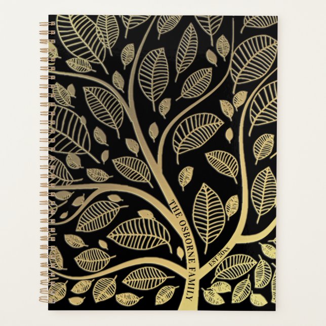 Arbre familial personnalisé Feuilles d'or noir (Devant)