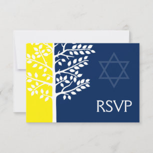 Arbre jaune de bleu marine de barre Mitzvah RSVP