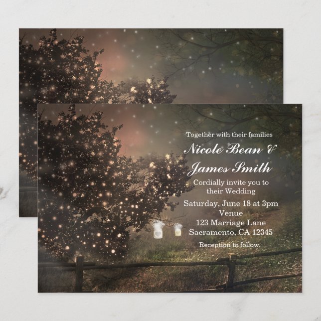 Arbre lumineux rustique dans le champ Invitations  (Devant / Derrière)