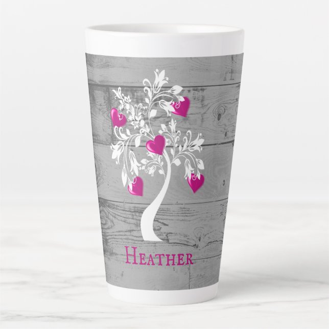 Arbre magenta des coeurs Mug Latte personnalisée (Devant)