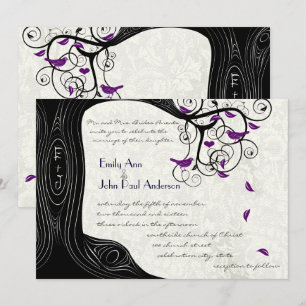 Arbre Noir Oiseaux pourpres Invitations de mariage