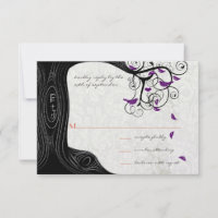Arbre Noir Oiseaux pourpres Invitations de mariage