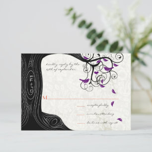 Arbre Noir Oiseaux pourpres Invitations de mariage