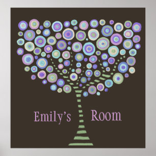 Arbre rétro Nom personnalisé Salle Poster mural