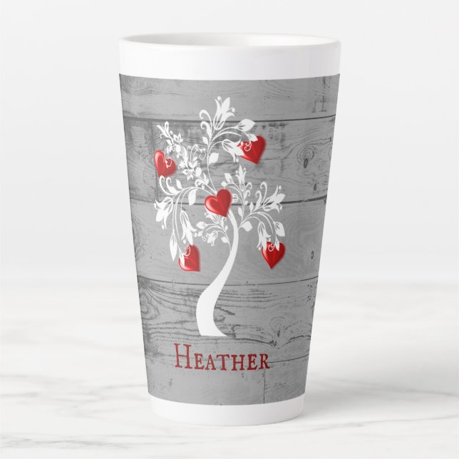 Arbre rouge des coeurs Latte Mug personnalisée (Devant)