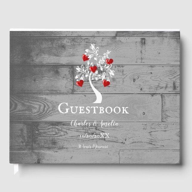 Arbre rouge des coeurs Livre d'or Mariage (Recto)