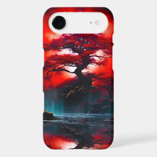 Arbre rouge mystique sous la pleine lune