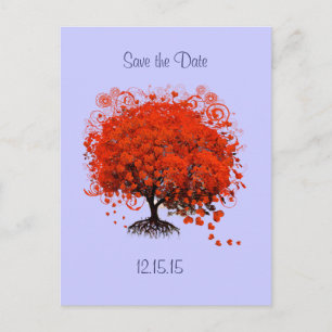 Arbre rouge sur faire-part de mariage à la pervenc