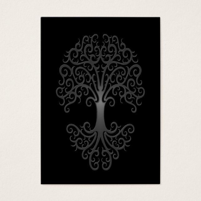 Arbre tribal gris vivant sur noir (Devant)