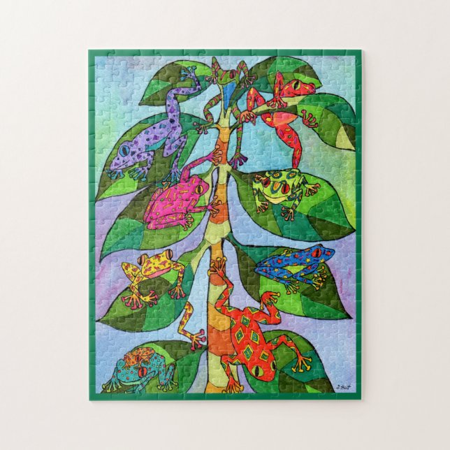 Arbre Tropical Coloré Frog Folk Art Jigsaw Puzzle (Vertical)