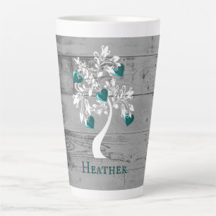 Arbre turquoise des Coeurs Mug Latte Personnalisée
