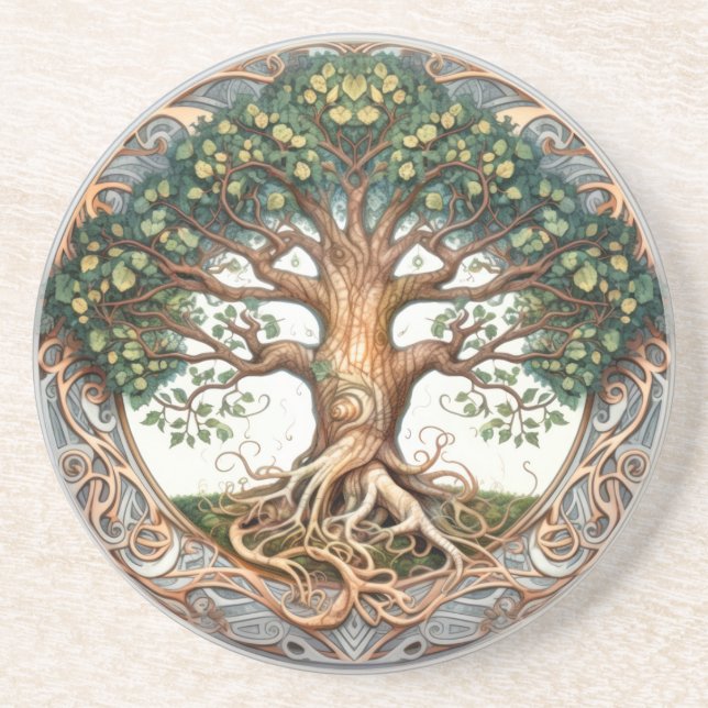 Arbre vert de la vie Dessous de verre de grès (Devant)