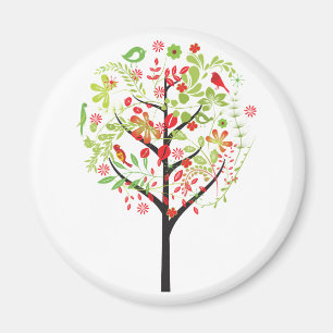 Arbre vert rouge et aimant des oiseaux mignons