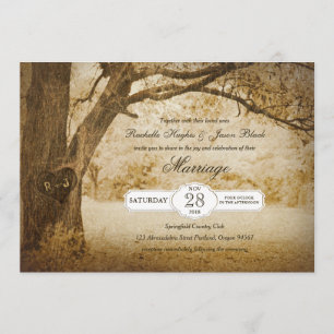 Arbre vintage découpant le faire-part de mariage
