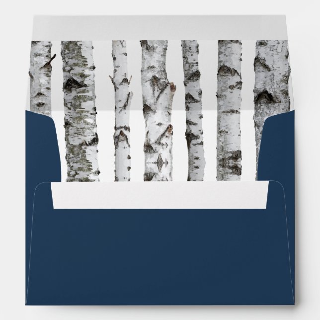 Arbres à bouleau Enveloppes Mariage bleu marine (Dos (Bas))