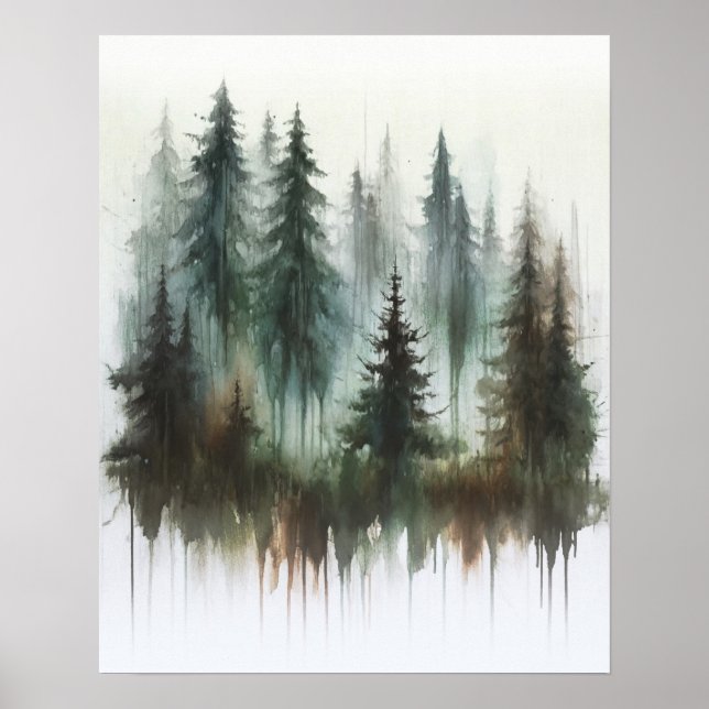 Arbres à l'aquarelle Art mural rustique de la natu (Devant)