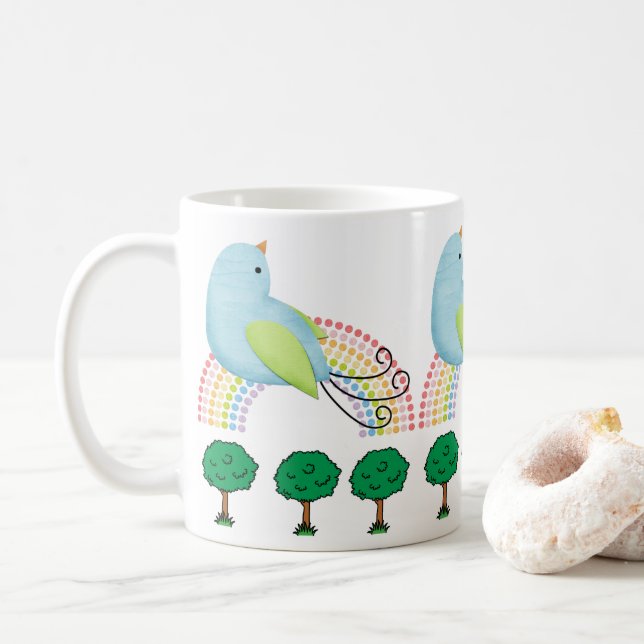Arbres arc-en-ciel d'oiseaux Mug (Avec donut)