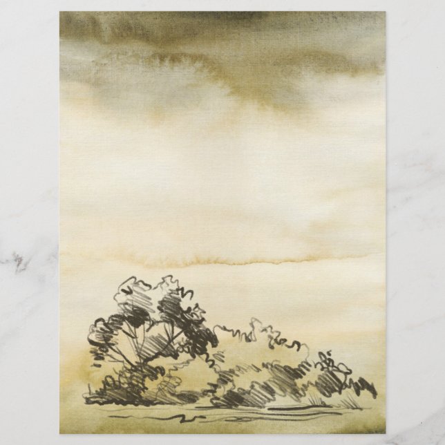 Arbres crayon croqués sur une feuille d'aquarelle (Devant)