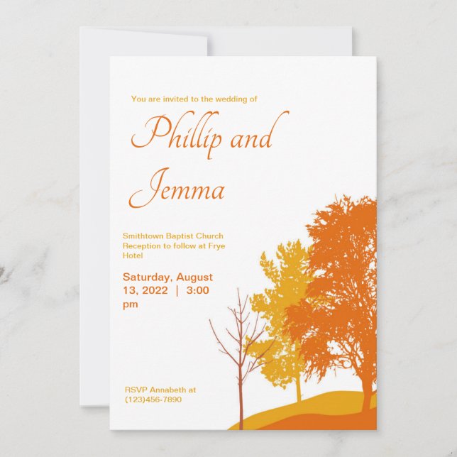Arbres d'automne Faire-part de mariage de silhouet (Devant)
