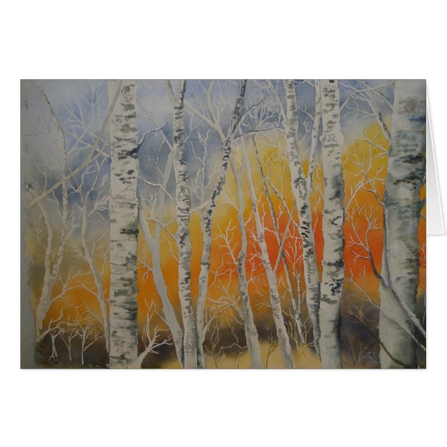 Arbres de bouleau de coucher du soleil (Devant horizontal)