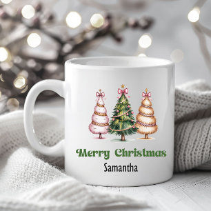 Arbres de Noël au léopard joueur Mug nom personnal
