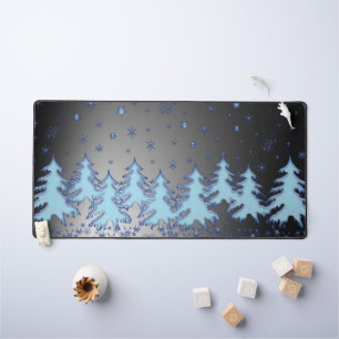 Arbres de Noël brillants bleus, étoiles sous ciel