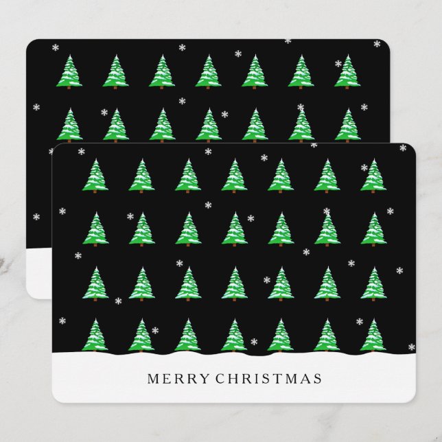 Arbres de Noël dans la neige noire carte d'invitat (Devant / Derrière)